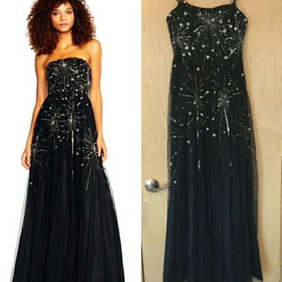 Adriana Papell Embellished Strapless Mesh Gown - Picture 6 of 8